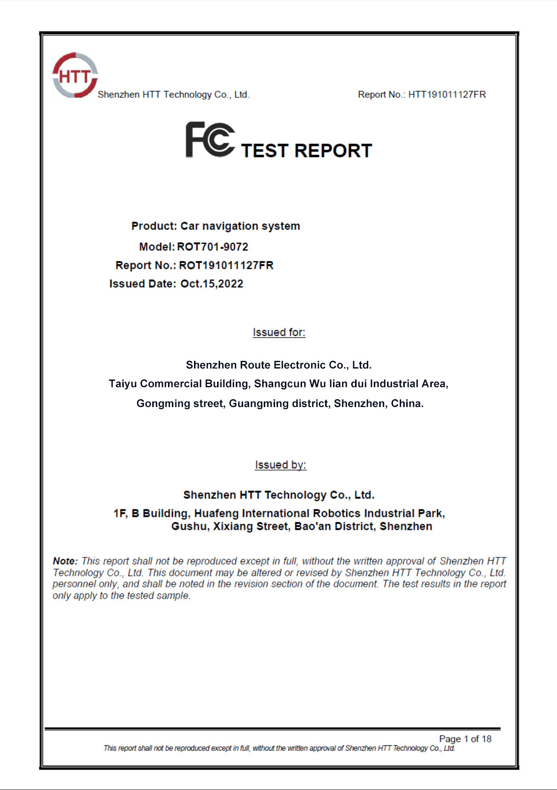 Porcellana Shenzhen Route Electronic Co., Ltd. Certificazioni